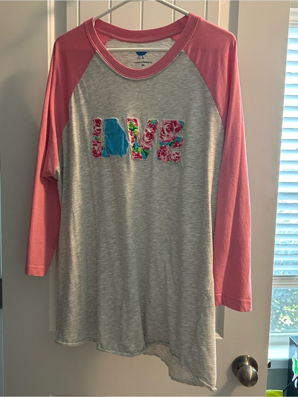 Pink Raglan Sleeve Top with Floral 'LOVE' Applique
